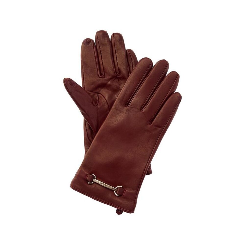 Bruno Magli Horsebit Cashmere-Lined Leather Gloves, Red